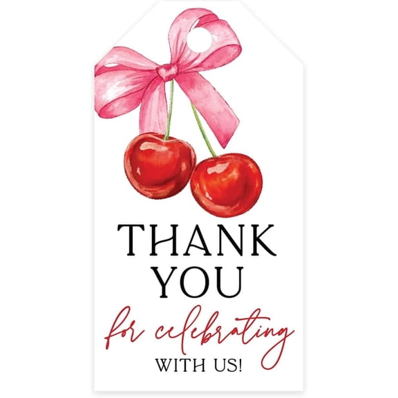 Koyal Wholesale Cherry on Top Pink Baby Shower Thank You Tags with String for Favors, 20 Pack