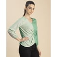 thumbnail image 3 of Moomaya 3/4 Sleeve V Neck Solid Georgette Top - Women's Elegant Georgette Top, 3 of 9