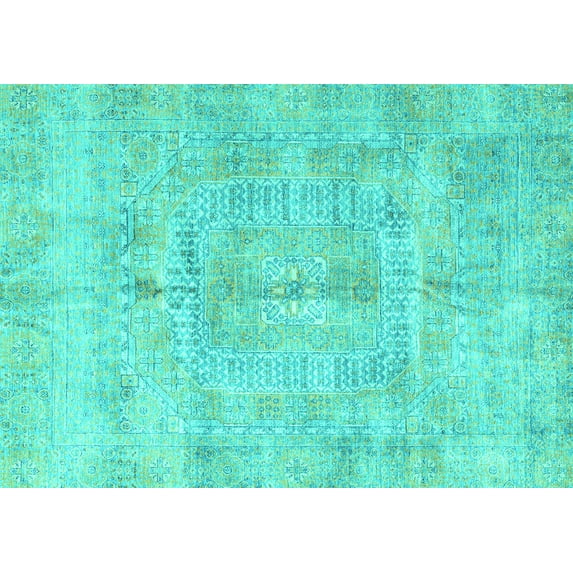 Ahgly Company Indoor Rectangle Abstract Turquoise Blue Modern Area Rugs, 8' x 10'