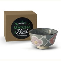 AprikaLife Traditional Japanese Matcha Tea Bowl Handcrafted Ceramic Tea Ceremony Cup Kinzan Nezumi-Shino Glaze with Flower Patten