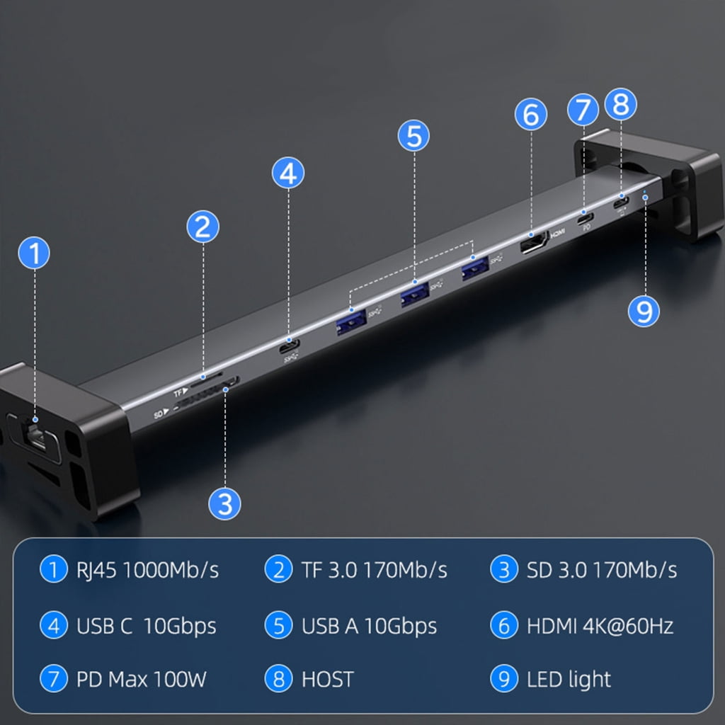 Tizuqe 9 Port USB C Docking Station 10Gbps USB Hub for Laptops Tablets with Power Delivery and Card Readers Multiports