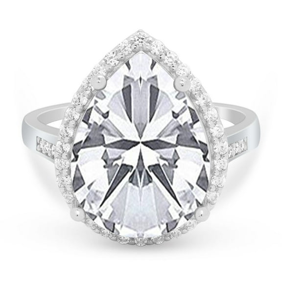 Pear Teardrop Cocktail Ring CZ 925 Sterling Silver Size 5