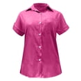 thumbnail image 4 of Polyester Short Sleeve Loose Fit Dress Shirts for Women Pink Workwear Solid Color Lapel Work Summer New Ladies Blouses Cotton And Rolled Button Shirt Tee 5XL, 4 of 5