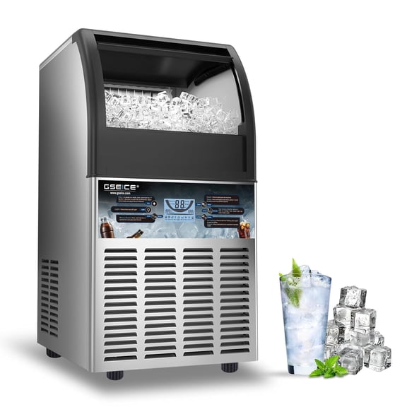 GSEICE ETL-Certified Commercial Ice Maker Machine 100Lbs/24H, Freestanding Fast Business Ice Maker, Self-Cleaning Ice Machine with LED Display for Bar, Office, Cafe, Hotel