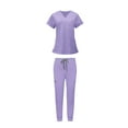thumbnail image 4 of Conjunto de uniformes exfoliantes, ropa de trabajo, pantalones superiores de enfermera, trajes de trabajo de enfermería de manga corta, para peluquero , Púrpura S Yinane Uniforme de enfermera, 4 of 8