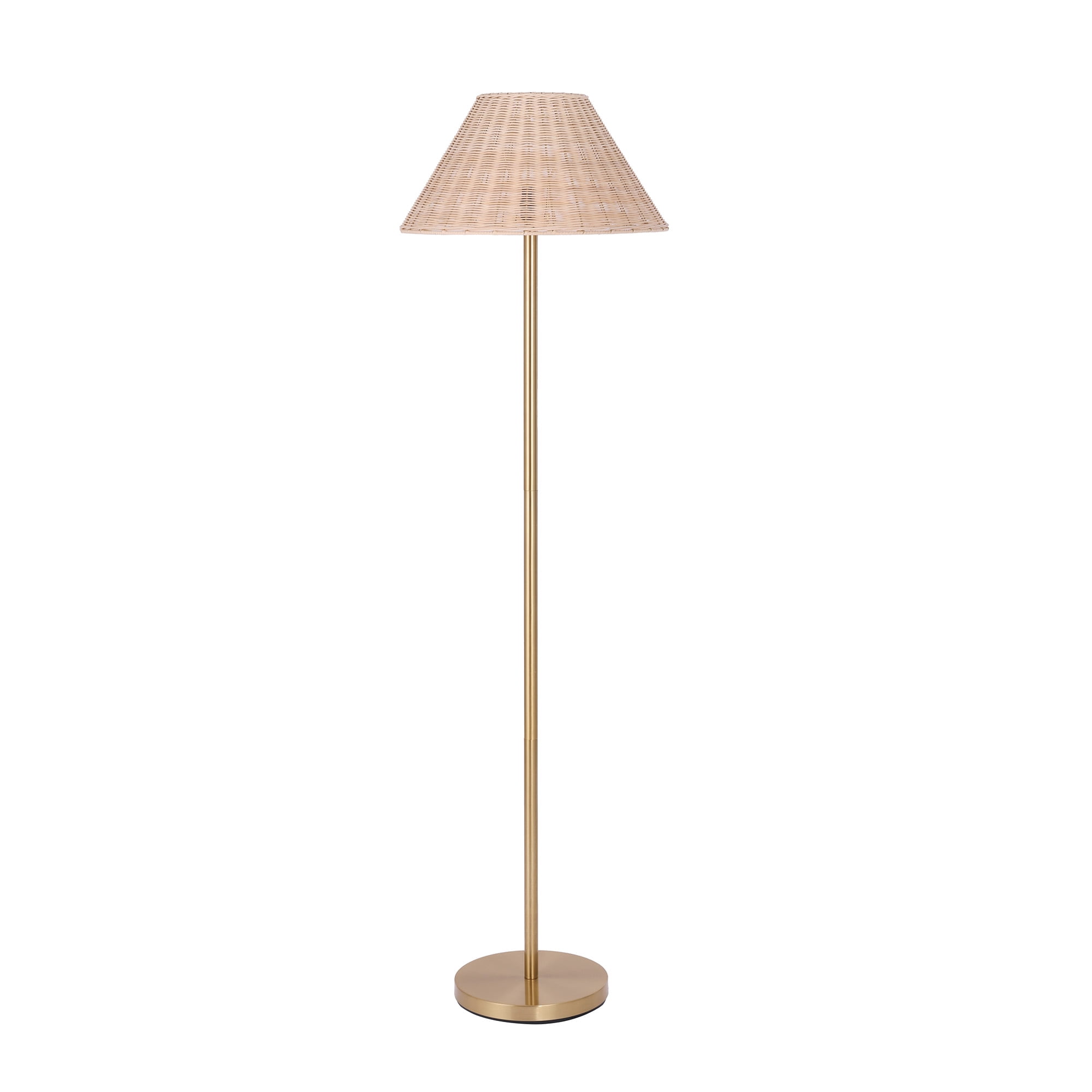Décor Living Bali 1-Light Boho Floor Lamp with Rattan Shade, 61” Height, Weighted Base, for Living Room, Bedroom, Study, Office