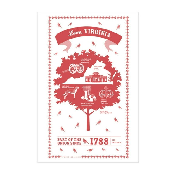 Vestiges Virginia State Souvenir Tea Towel 21.5" x 32" Eco-Friendly