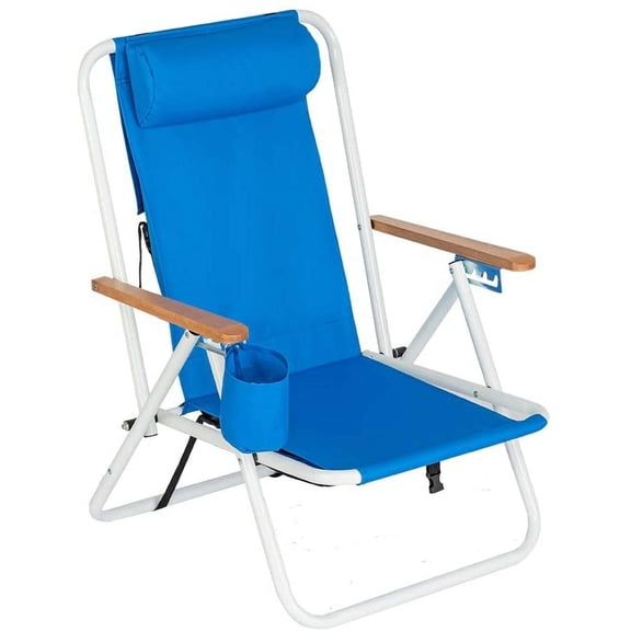 Bonnlo Foldable Backpack Carry Camping Chair with Cup Holder, Portable 4-Position Reclining Heavy-Duty Supports 265lbs (120 kg) for Beach Lawn Concert Fishing Blue