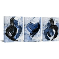 Hieng Blue and Black Wall Decor Abstract Couple Modern Paintings Canvas Prints Aesthetic Bathroom Decorations Unframed