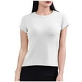 thumbnail image 2 of T-Shirts pour Femmes, Haut Décontracté à Manches Courtes et Col Rond, T-Shirt Basique Uni pour le Quotidien, 2 of 5