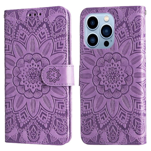 Funda tipo cartera GANGXUN para iPhone 13 Pro Max , diseño girasol, cuero PU, soporte, cierre magnético, tarjetero