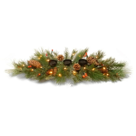 - 30 in. Decorative Collection White Pine Pre-Lit LED Centerpiece with Candle Holder