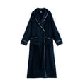 thumbnail image 3 of SWSMCLT Men's Belt Fleece Bath Robe Calf Length Comfy Billowy Medium Baggy Loungewear Plush Bathrobes Chic Fall Navy Small, 3 of 5