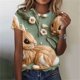 thumbnail image 2 of Tops de Ajuste Suelto para las Mujeres Sudadera Casual Impresa Manga Corta Cuello Redondo Superior, Poliéster, 2 of 5
