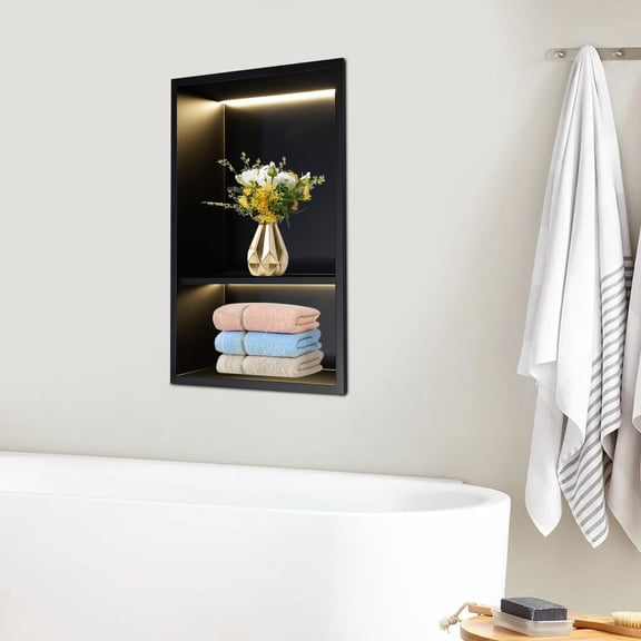 Stainless Steel Shower Niche Bathroom Wall Niche 2Tier Wall Niche with LED Light