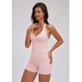 thumbnail image 5 of PISONIC Women 2 Piece Workout Sets High Waisted Tummy Control Biker Shorts Halter Padded Tank Tops, 5 of 9