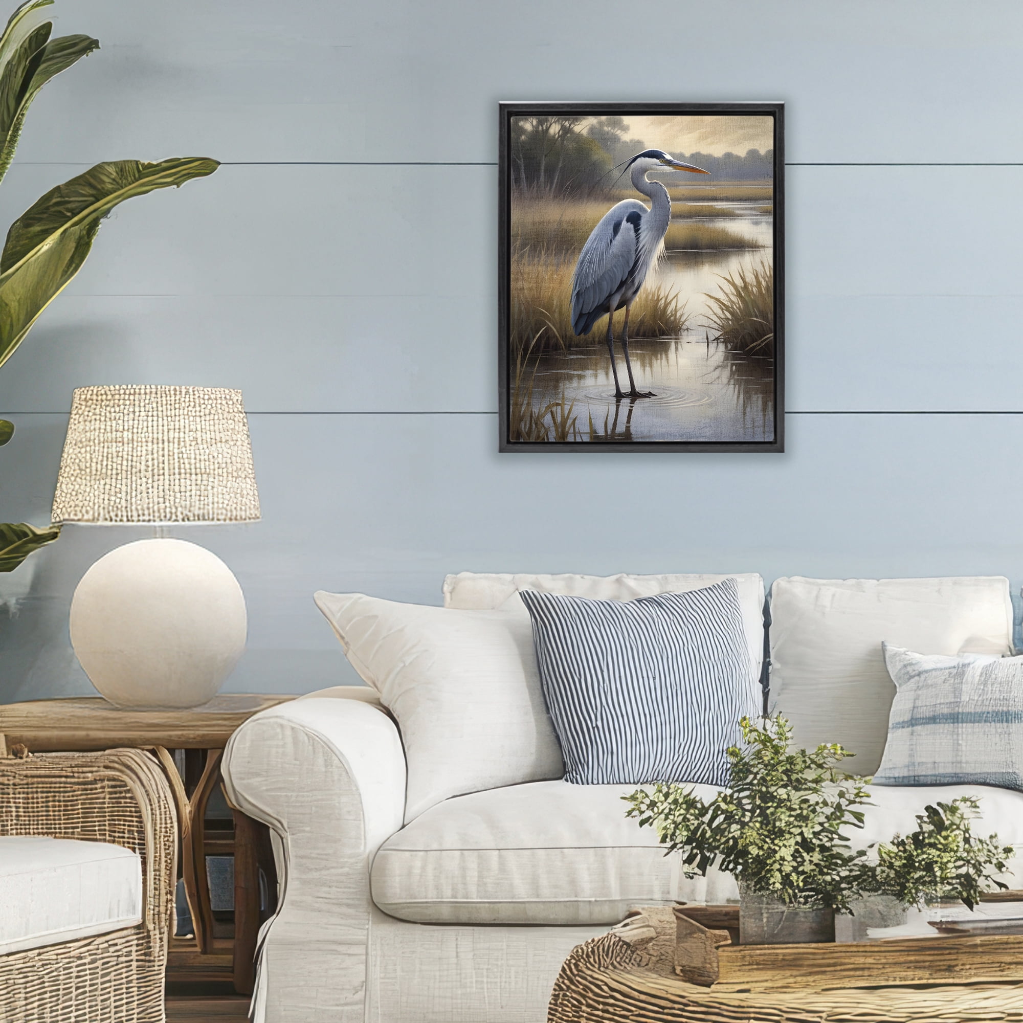 Stupell Industries Heron in Serene Marshlands Black Framed Floater Canvas Wall Art, design by Susan Arnot