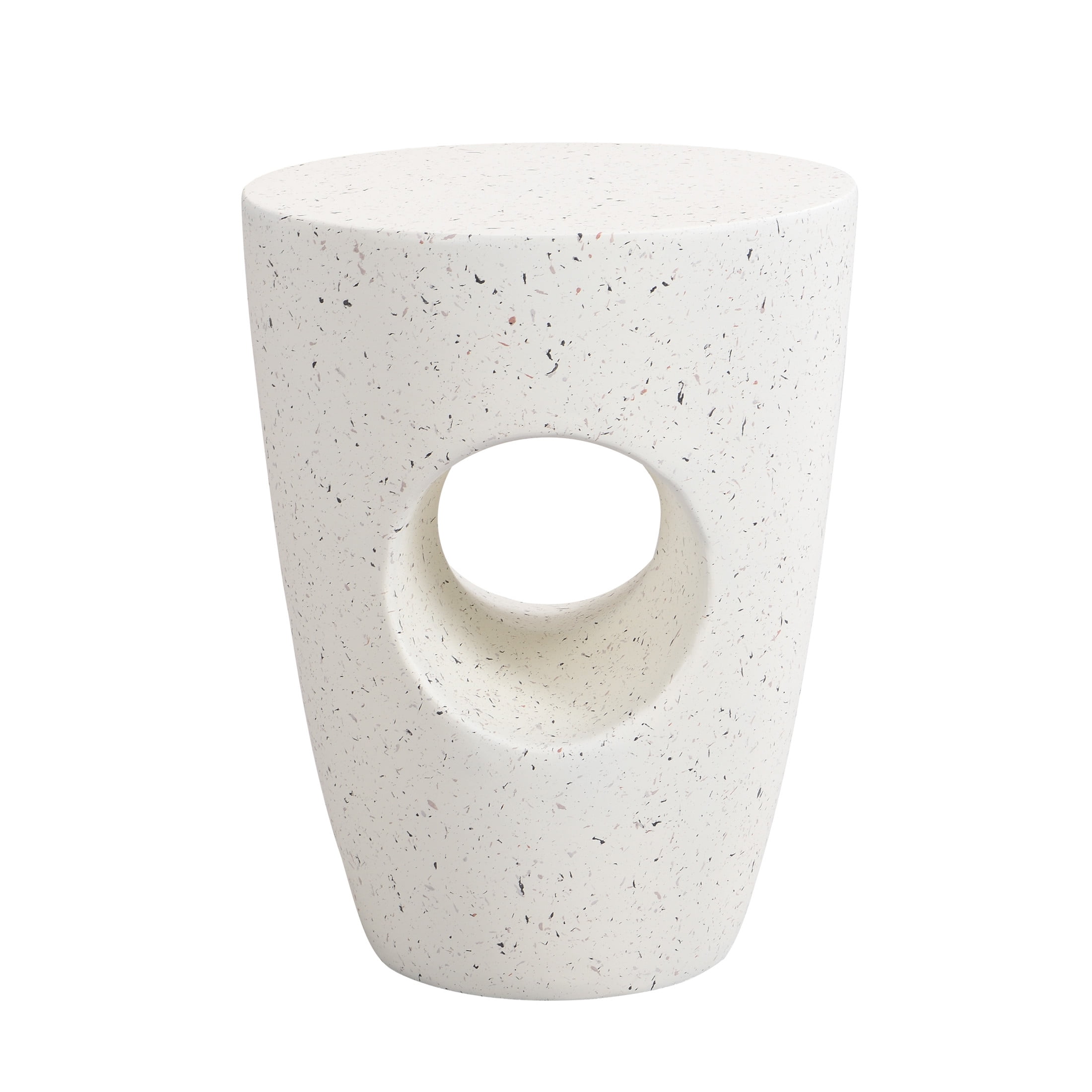 Modern Round Drum Outdoor Concrete Side Table, Beige