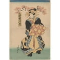 thumbnail image 2 of Utagawa Kuniyoshi 14x18 Gold Ornate Wood Frame and Double Matted Museum Art Print Titled - Female Figure, Hair Dressed with Yellow Pins Platform Shoes (19th Century), 2 of 4