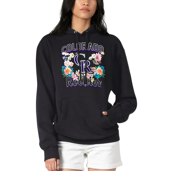 Women's G-III 4Her by Carl Banks Black Colorado Rockies Flowers Graphic Pullover Hoodie