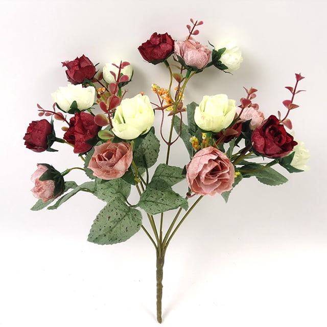 Wozhuo Artificial Flowers 21-Head Diamond Roses Fall Wedding Home Decor Handheld Bouquet