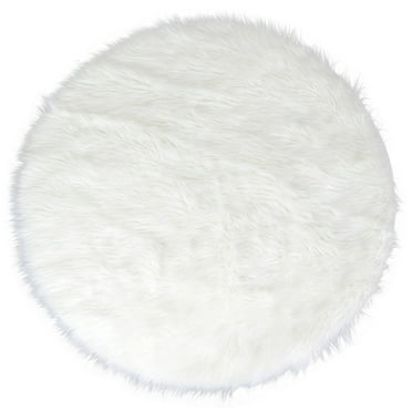 Alair White Round Faux Fur Area Rug 5, Round Fur Rug Cream
