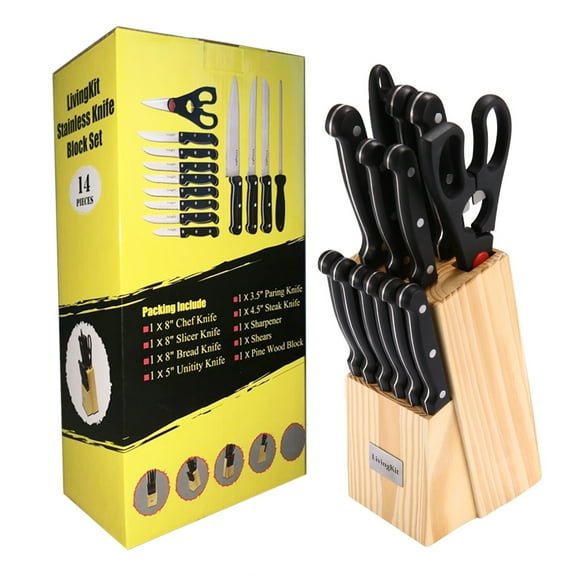 Stainless Steel Kitchen Knife Block Set Block 14 Piece For Home Cooking Culinary School Commercial Kitchen Peeler Knives Shears Holder