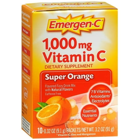 Emergen-C 1,000 mg Vitamin C Drink Mix Packets Super Orange 10 Each (Pack of 2)