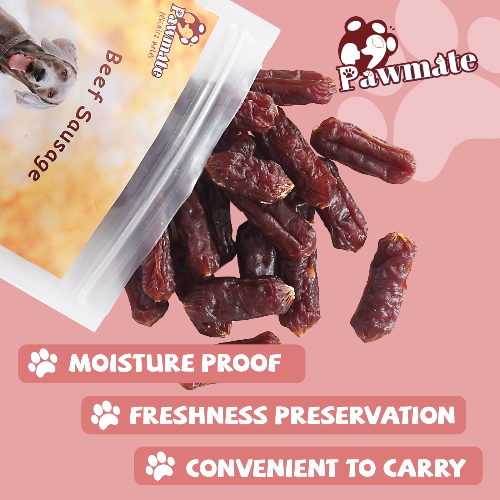 (2 pack) Pawmate Beef Sausage Dog Treats, Soft Low Fat Chewy Snacks for All Dogs, 10.6oz