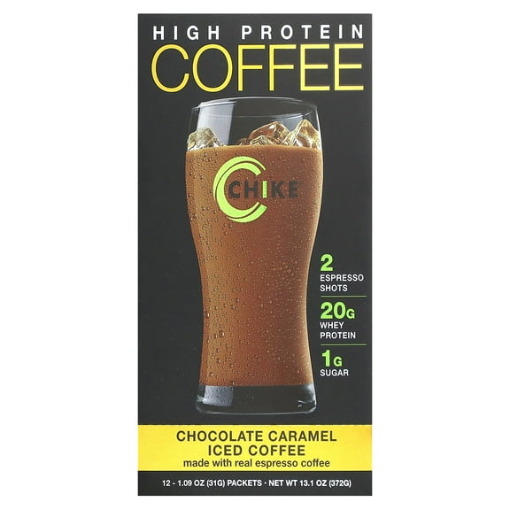 Chike Nutrition High Protein Iced Coffee, Chocolate Caramel, 12 Packets, 1.09 oz (31 g) Each