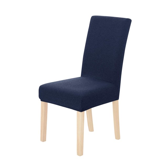 Deconovo - Funda elástica a rayas para silla de comedor, extraíble, corta, de jacquard, para boda, juego de 4, azul marino