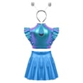 thumbnail image 2 of iiniim Girls 3 Pcs Alien Metallic Outfit Tops With A Line Skirt And Hair Hoop Set Rhinestones Royal Blue 8, 2 of 7