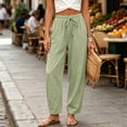 thumbnail image 7 of Linen Pants for Women Beach Vacation High Waist Elastic Drawstring Straight Leg Long Trousers with Pockets, 2XL, 7 of 7