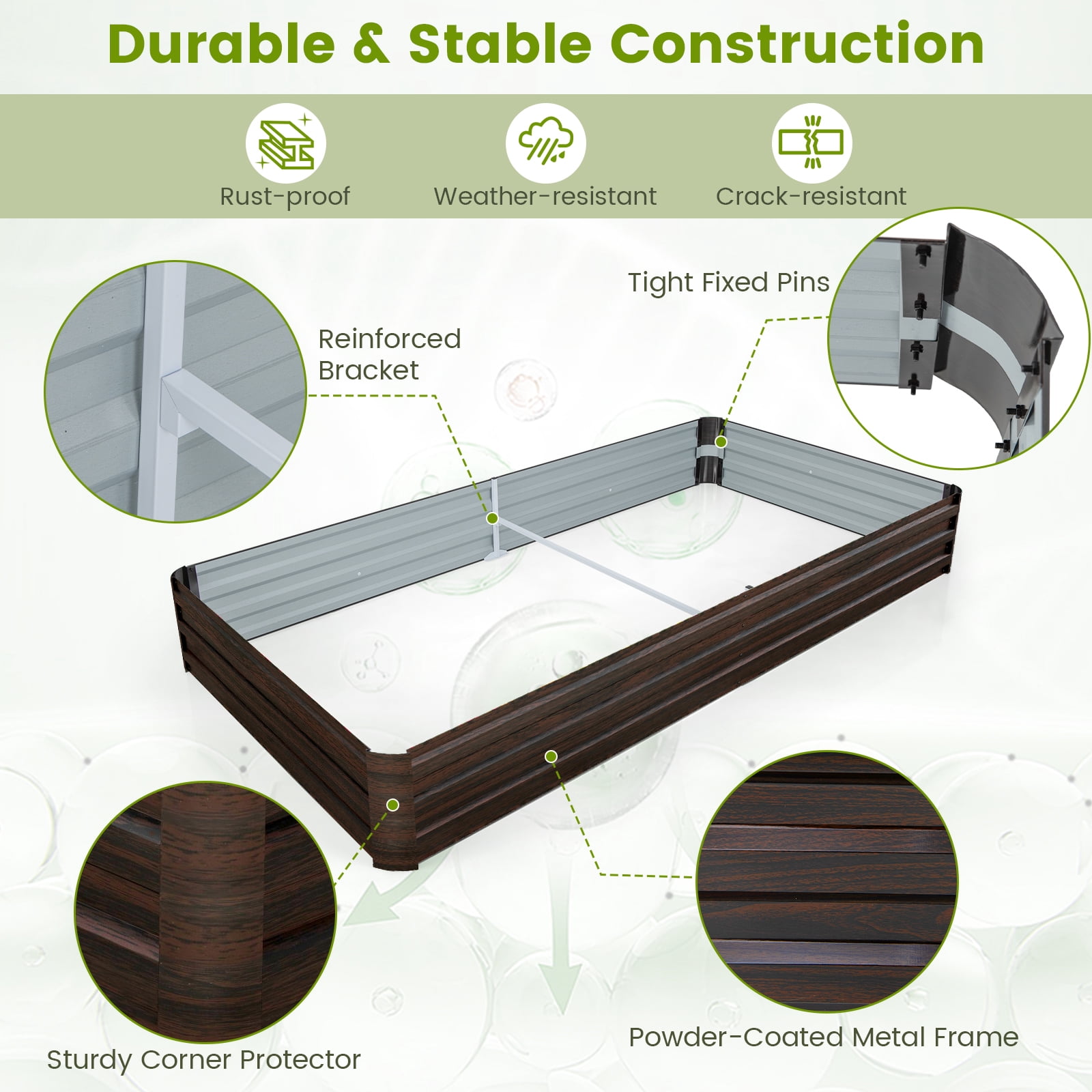 Topbuy Raised Garden Bed 8 x 4 x 1 ft Metal Planter Box with Middle Reinforced Bracket Rectangular Raised Garden Box