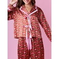 thumbnail image 6 of Michellecmm Women 2 Piece Pajamas Set Bow Print Tie Front Long Sleeves Shirt and Elastic Pants, 6 of 9