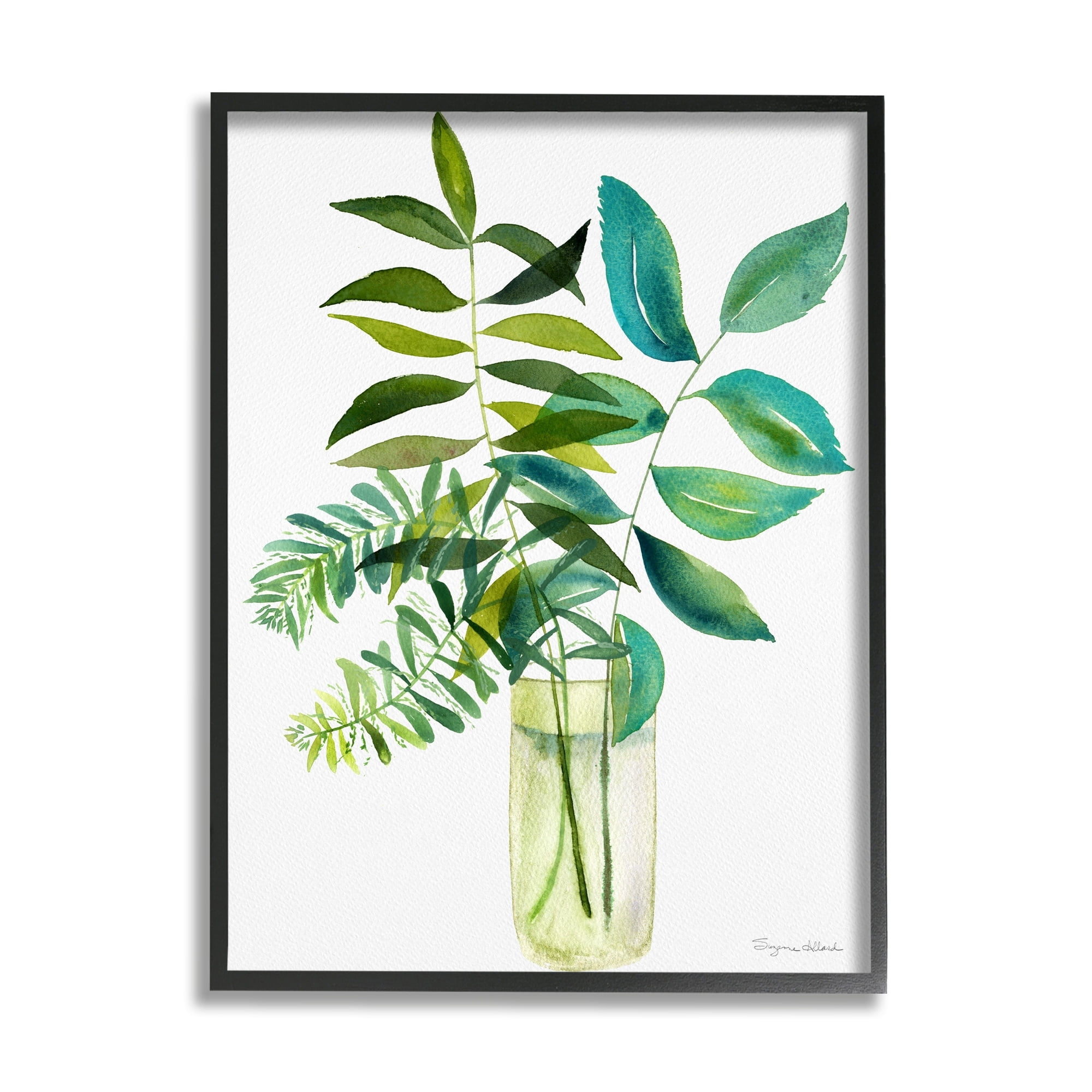 Stupell Industries Simple Green Leaf Sprigs Vase Botanical & Floral Painting White Framed Art Print Wall Art