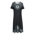 thumbnail image 5 of Levmjia Womens Floral Printed Dress V Neck Casual Short Sleeve A Line Midi Slit Summer Comfortable Stretch Vacation Beach Office, 5 of 6
