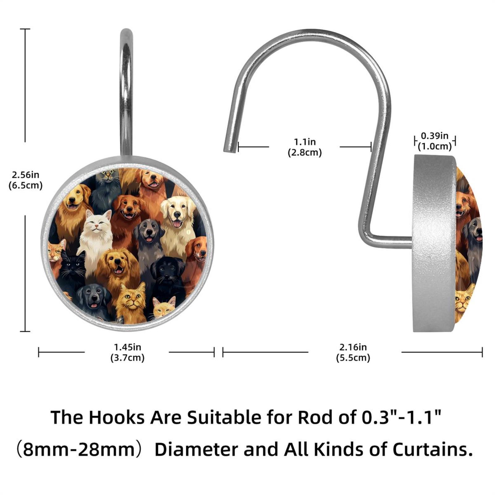 HemaKayy 12 Pcs Shower Curtain Hooks Bathroom Decorative Accessories Dogs Portraits