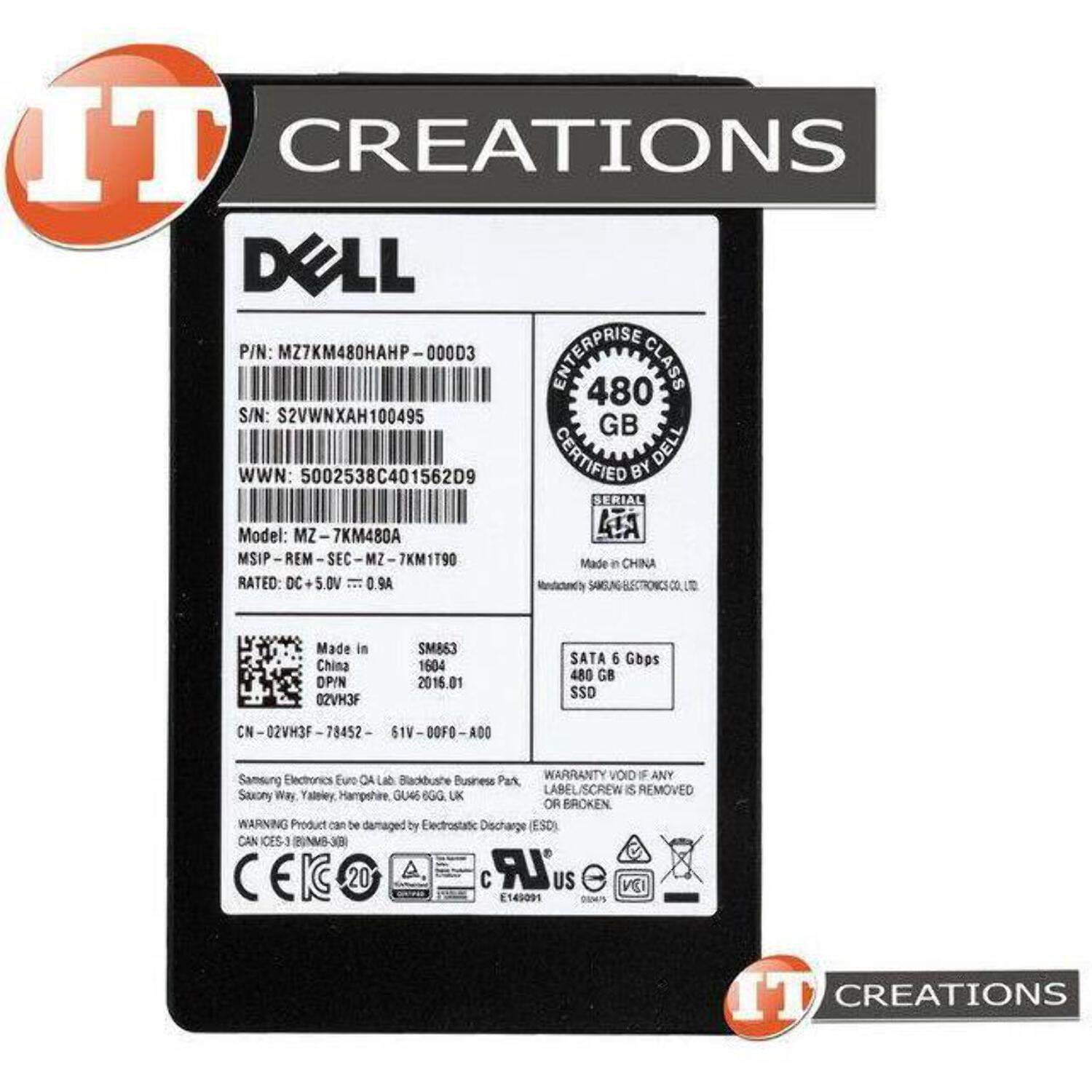DELL 480GB MLC SATA 2.5 SFF ENTERPRISE MIX USE MU SOLID STATE DRIVE SSD 2VH3F