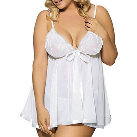 

KDDYLITQ Women Nightgown Plus Size Babydoll Sexy Lingerie V Neck Outfits Lace Chemise Nightdress White XXXXXL