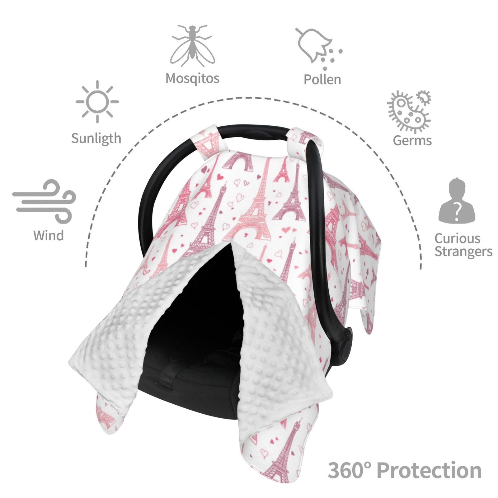 Car Seat Cover Baby - pink Eiffel Towers Breathable Infant Car Seat Cover for Baby Carseat, Lightweight Comfort Baby Essentials Must Haves Newborn Stuff for Girl Boy