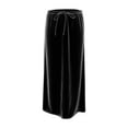 thumbnail image 5 of Velvet Maxi Skirts for Women Elastic High Waisted Drawstring Long Skirts Solid Color Full Length Fall Clothes (L, Black), 5 of 6