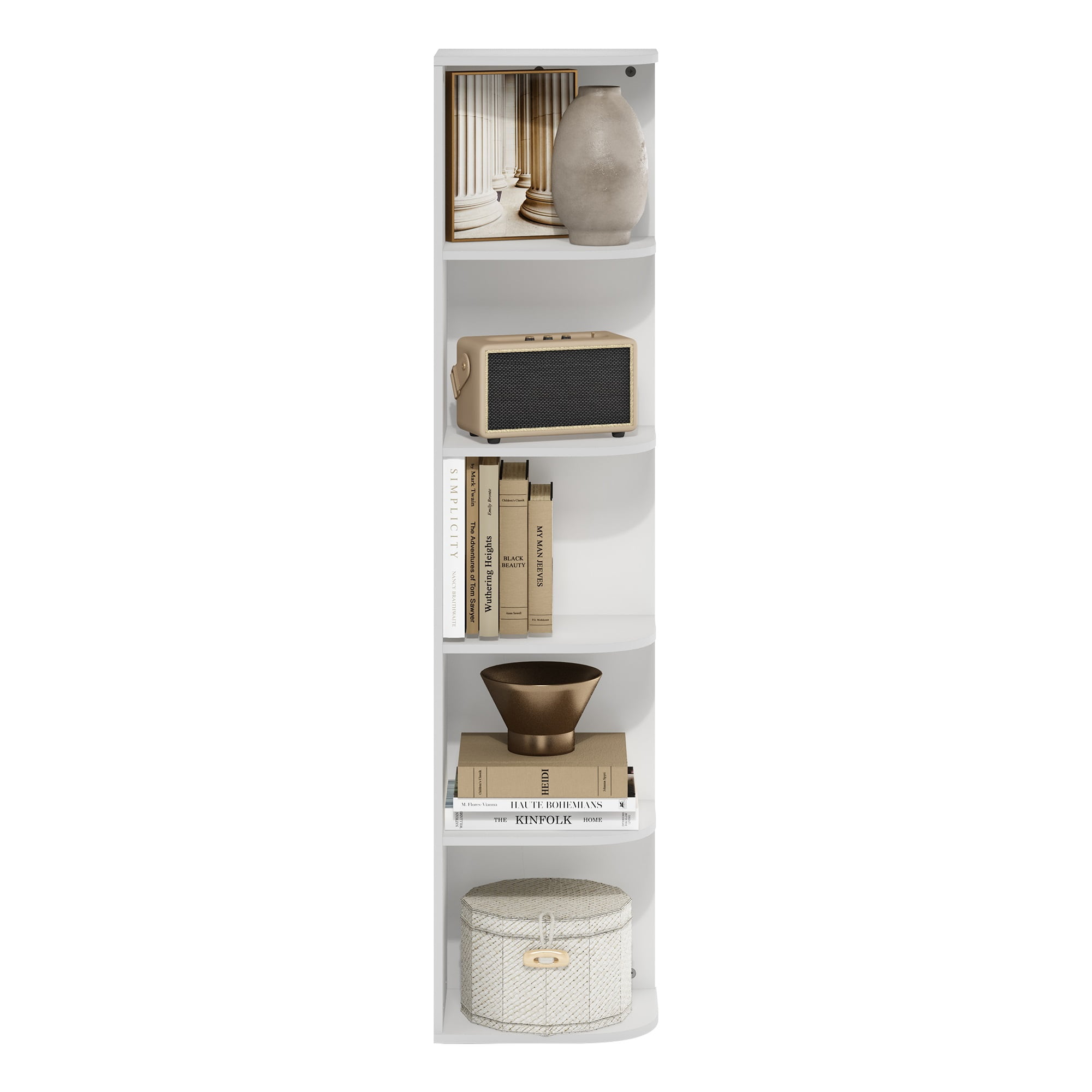 Furinno Pasir 5-Tier Adult 5-Shelves Corner Bookcase, White