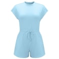 thumbnail image 2 of Rompers for Women Summer Cap Sleeve Backless Drawstring Waist Soild Crewneck Workout One Piece Active Tracksuits with Pockets, 2 of 4