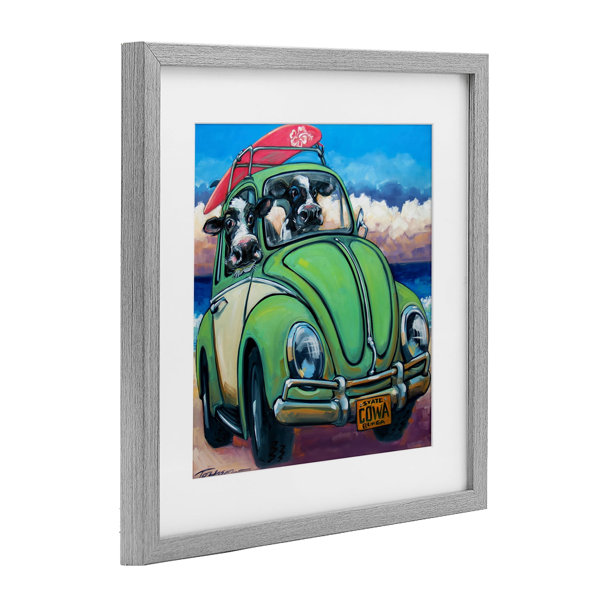 Stupell Industries Cowabunga Surfer Cows Gray Framed Print Under Glass, design by CR Townsend