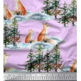 thumbnail image 1 of Soimoi Pink Crepe Silk Fabric Fox & Pine Tree Decor Fabric Printed Yard 42 Inch Wide, 1 of 5