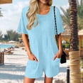 thumbnail image 3 of Pounoo Rompers for Women Short Sleeve Crisscross Back Textured Knit Rompers Retro Casual Style Lightweight Breathable Relaxed-Fit Rompers Gift, 3 of 7