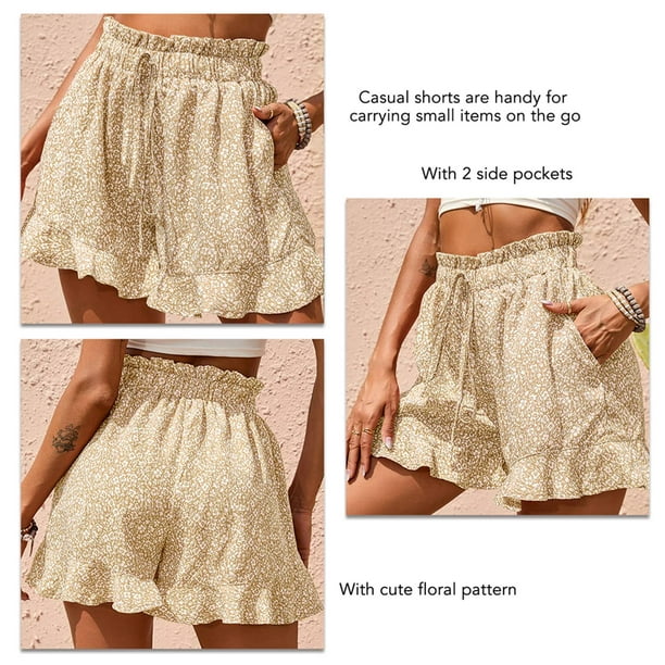Pantalones Cortos Con Estampado Floral Pantalones Cortos Con Estampado Pantalones Cortos Casuales Para Mujer Pantalones Cortos Con Dobladillo Con Volantes Pantalones Cortos De ANGGREK Caqui L
