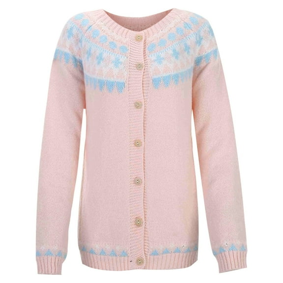 DHFJKG Womens Fair Isle Knit Cardigan Sweater Coat Button-Up Loose Fit Long Sleeve Crewneck Warm Knitwear Top Elegant Vintage Fall Winter Soft Outerwear