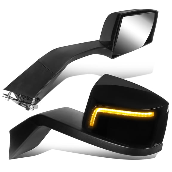 DNA Motoring MIRROR-HAY-017-BK For 2018-2021 Volvo VNL VNL300- 860 Black Amber Chasing LED L-Pattern Manual Pair Hood Mirrors